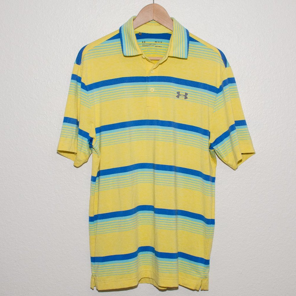 Under Armour Yellow and Blue Striped Golf Polo